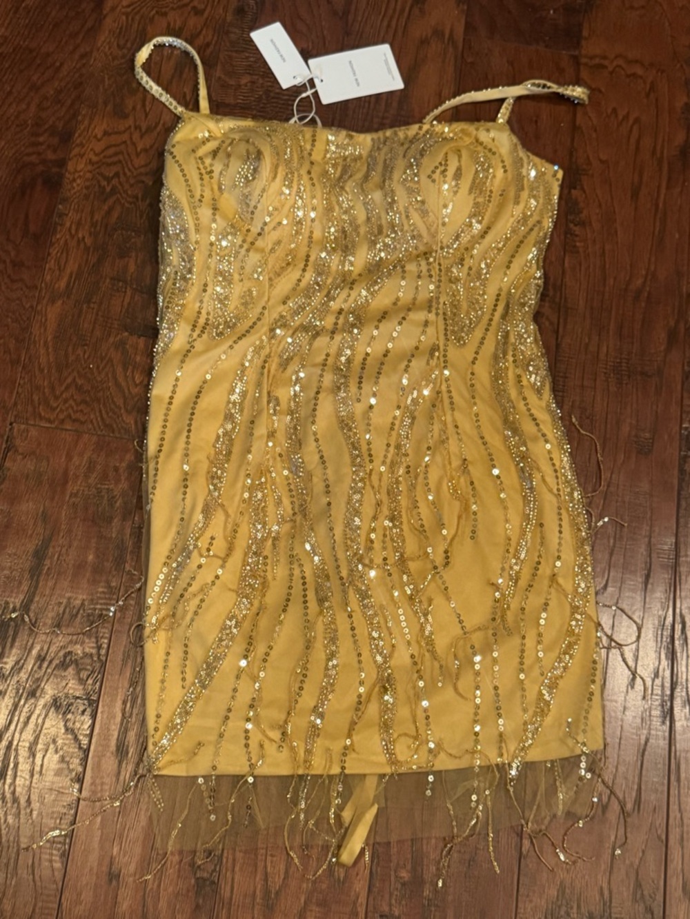 Gold Sequin Strap Mini Dress